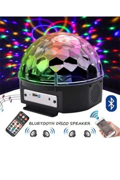 Bluetooth özellikli beyaz renkli ışıklı lazer led küre disko topu parti aydınlatması