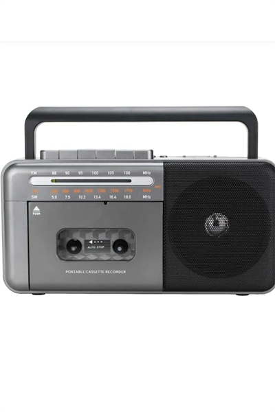 Bluetooth özellikli gri kaset çalar teyp, FM radyo, USB ve MP3 oynatıcı, 2 yıl garantili