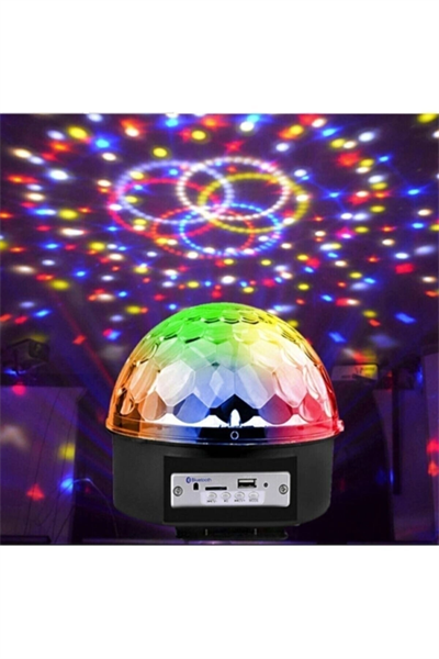 Bluetooth özellikli gri küre disko topu müzik çalar ve sese duyarlı renkli lazer ışık