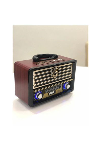Bluetooth özellikli kahverengi nostaljik radyo USB AUX girişli uzaktan kumandalı hoparlör