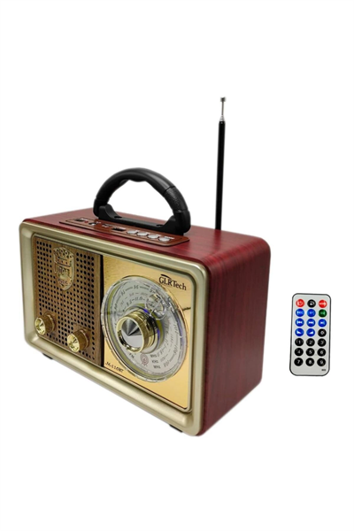 Bluetooth özellikli kahverengi nostaljik radyo USB SD kart girişli 2 yıl garantili