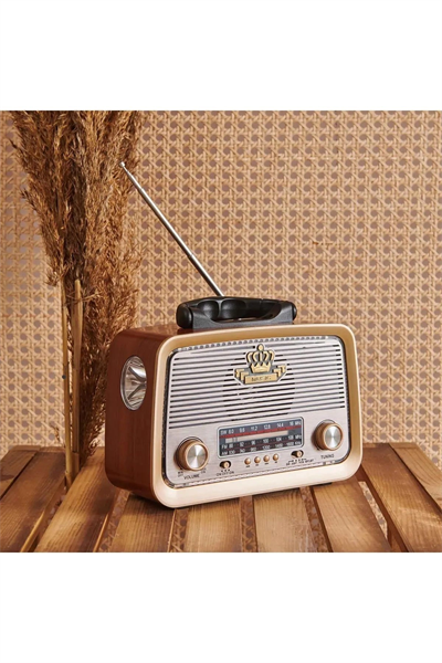 Bluetooth özellikli kahverengi nostaljik radyo FM SD kart AUX girişli 2 yıl garantili