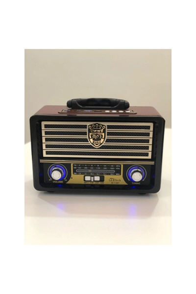 Bluetooth özellikli kahverengi nostaljik radyo USB AUX girişli uzaktan kumandalı hoparlör