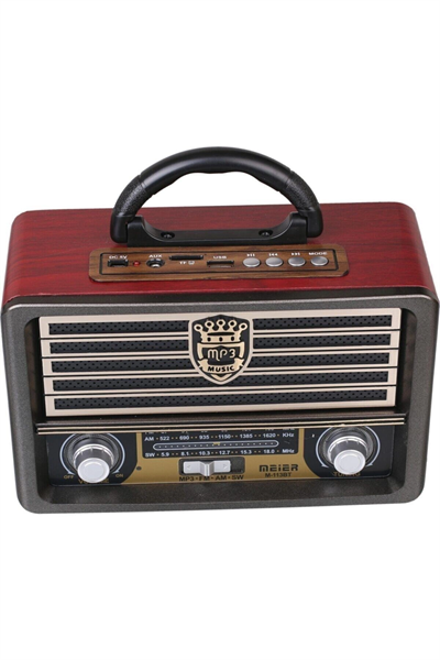 Bluetooth özellikli kahverengi nostaljik radyo USB AUX girişli uzaktan kumandalı hoparlör