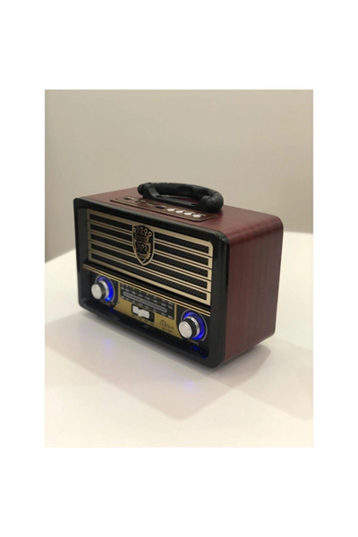 Bluetooth özellikli kahverengi nostaljik radyo USB AUX girişli uzaktan kumandalı hoparlör