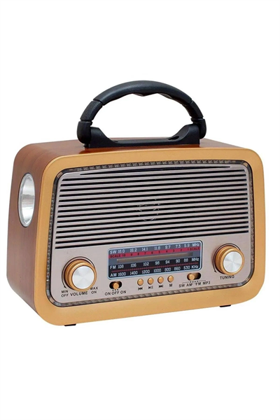 Bluetooth özellikli kahverengi nostaljik radyo FM SD kart AUX girişli 2 yıl garantili