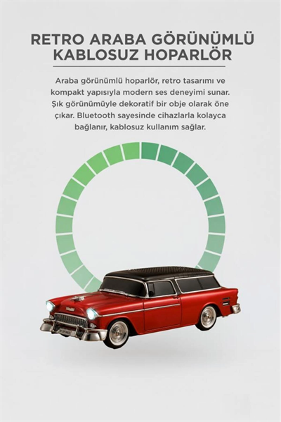 Bluetooth özellikli kırmızı klasik araba tasarımlı nostaljik radyo USB TF FM destekli