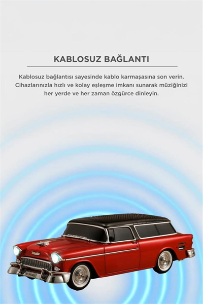 Bluetooth özellikli kırmızı klasik araba tasarımlı nostaljik radyo USB TF FM destekli