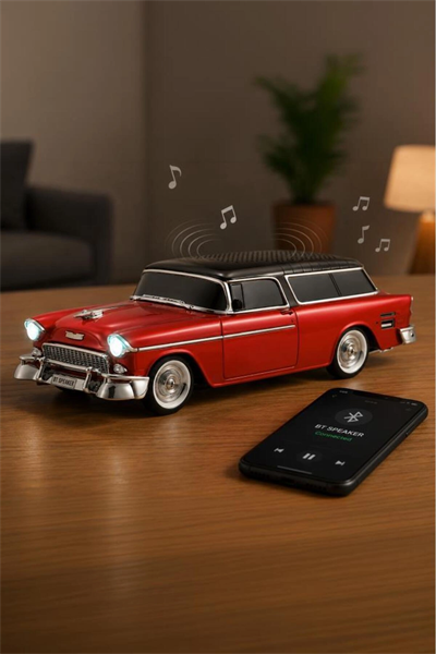 Bluetooth özellikli kırmızı klasik araba tasarımlı nostaljik radyo USB TF FM destekli