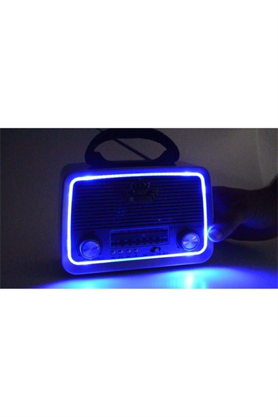 Bluetooth özellikli şarjlı LED aydınlatmalı ahşap nostaljik radyo MP3 çalar gri 2 yıl garantili