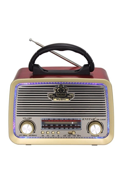 Bluetooth özellikli şarjlı LED aydınlatmalı ahşap nostaljik radyo MP3 çalar gri 2 yıl garantili