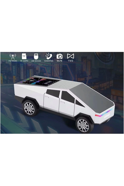Bluetooth özellikli şarjlı araba tasarımlı hoparlör beyaz renk FM radyo SD kart USB girişli