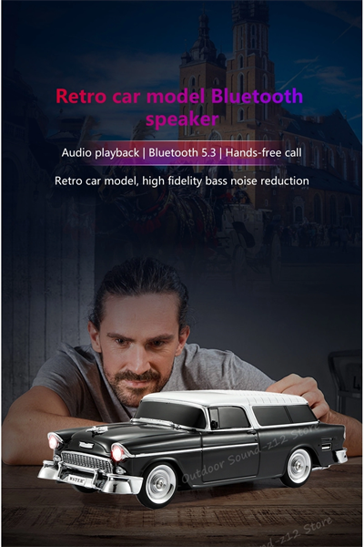 Bluetooth özellikli siyah nostaljik araba tasarımlı hoparlör 10 watt FM radyo SD kart USB
