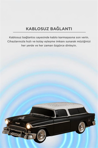 Bluetooth özellikli siyah nostaljik radyo led ışıklı USB TF FM radyo fonksiyonlu