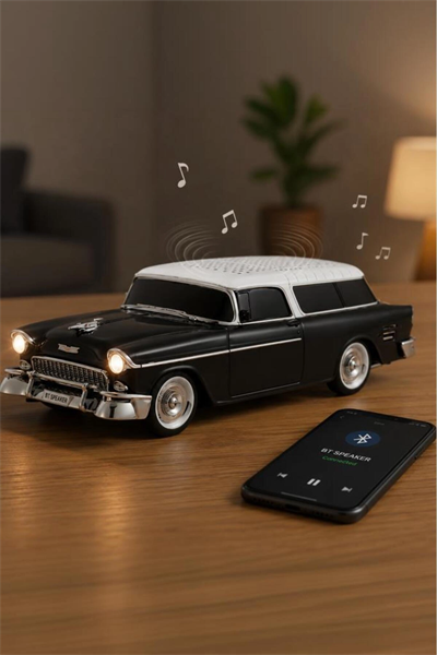 Bluetooth özellikli siyah nostaljik radyo led ışıklı USB TF FM radyo fonksiyonlu