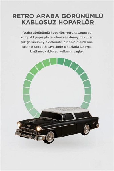 Bluetooth özellikli siyah nostaljik radyo led ışıklı USB TF FM radyo fonksiyonlu