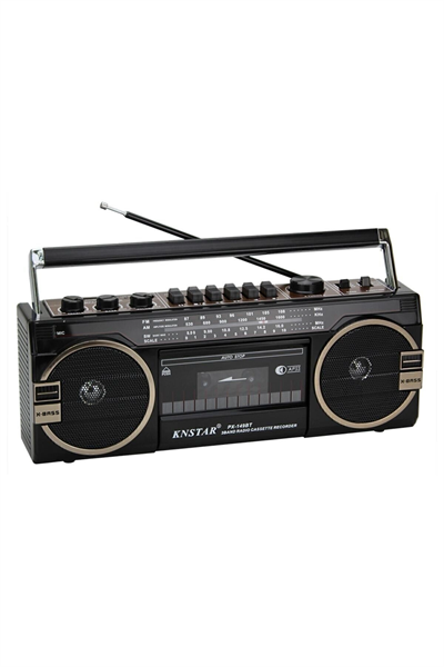 Bluetooth özellikli siyah nostaljik radyo kaset çalar USB SD FM radyo 2 yıl garantili