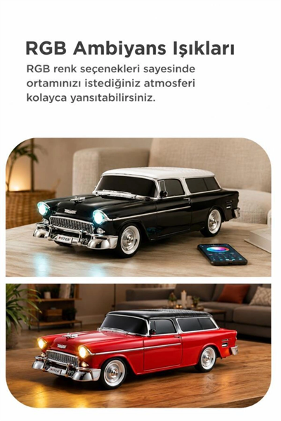 Bluetooth özellikli siyah nostaljik radyo led ışıklı USB TF FM radyo fonksiyonlu