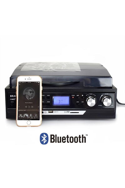 Bluetoothlu kumandalı hoparlörlü pikap radyo kaset usb mp3 çalar siyah 2 yıl garantili