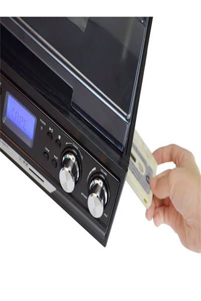 Bluetoothlu kumandalı hoparlörlü pikap radyo kaset usb mp3 çalar siyah 2 yıl garantili