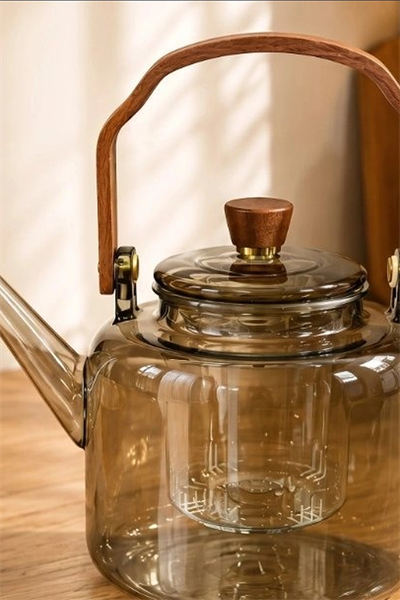 Borosilikat Cam Demlik 1200 Ml Akasya Saplı Süzgeçli Bulaşık Makinesinde Yıkanabilir BX-313587