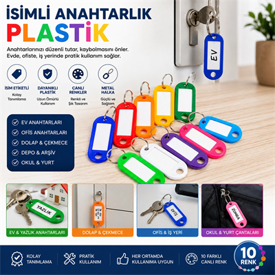 Boş İsimli Anahtarlık - Plastik - Karışık Renk - Kişiselleştirilebilir