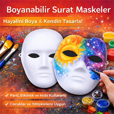 Boyanabilir Surat Model Maske – Lastikli | Kendin Tasarla