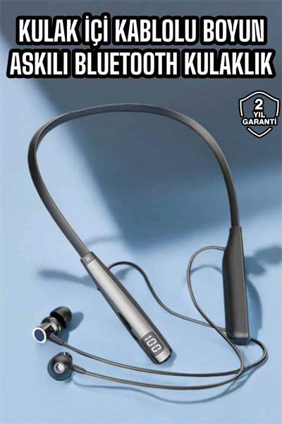 Boyun Askılı Bluetooth Kulaklık Uzun Şarj Süreli Dijital Göstergeli Kablolu