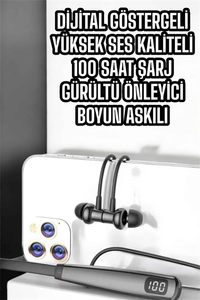Boyun Askılı Bluetooth Kulaklık Uzun Şarj Süreli Dijital Göstergeli Kablolu