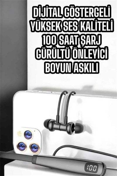 Boyun Askılı Bluetooth Kulaklık Uzun Şarj Süreli Dijital Göstergeli Kablolu