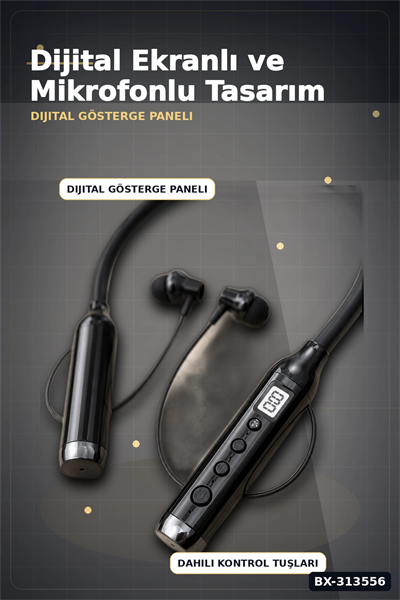 Boyun Bantlı 600 Saat Müzik Süreli Bluetooth V4.0 Kulaklık - Mikrofonlu Ses Kontrollü BX-313556