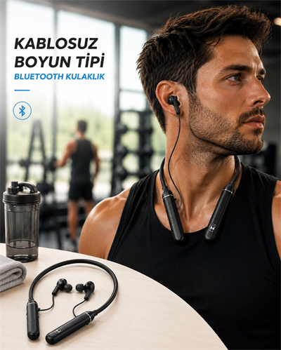 Boyun Tipi Kablosuz Bluetooth Kulaklık Uzun Pil Ömrü Mikrofonlu