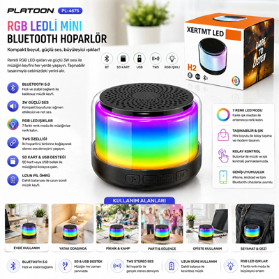 Bt - Sd - Usb Şarjlı Rgb Işıklı Bluetooth Wireless Speaker Hoparlör 3w Pl-4675 Bx40