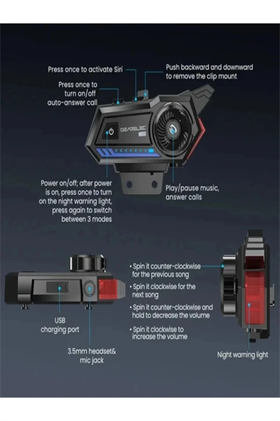 Bt57 Motosiklet Kask Kulaklık Intercom Işıklı Motorsiklet Interkom