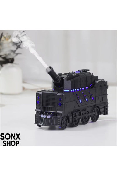 Buhar Efektli Zırhlı Tren Tasarımlı Aromaterapi Hava Nemlendirici – LED Işıklı, Sessiz ve USB Şarjlı