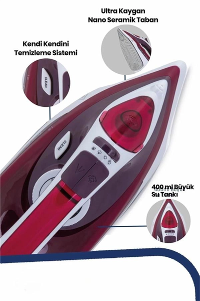 Buharlı Kablolu Ütü 2200 Watt Kireçlenme Önleyici Şok Buharlı Yeni Nesil