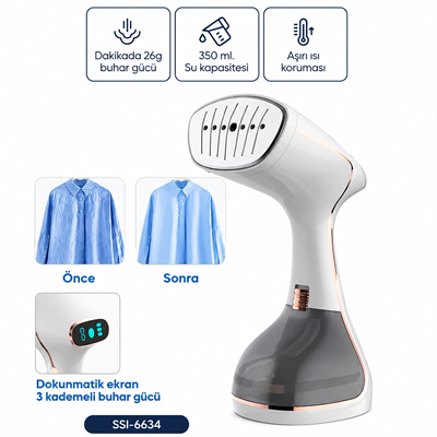 Buharlı Kırışıklık Giderici Dik Ütü 2 Mod 320ml Su Kapasite Dk 26g Buhar Dokunmatik Ekran Ssı-6634 Bx40