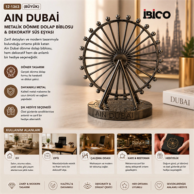 Büyük Aın Dubai Metalik Dönme Dolap Biblosu - Dekoratif Süs Eşyası Krom - Bakır Bx40