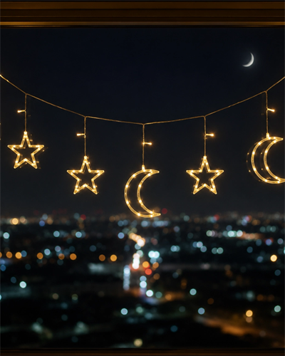 Büyük Ay Yıldız LED Ramazan Süsü Sıcak Beyaz Dekoratif Işık
