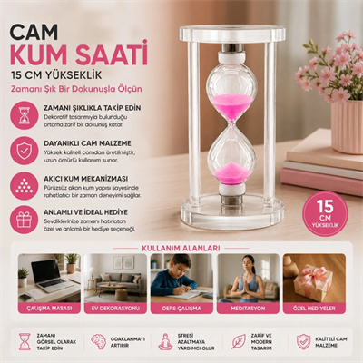 Büyük Boy Cam Standlı Kum Saati - 15 cm Yükseklik - Dekoratif Şık Tasarım