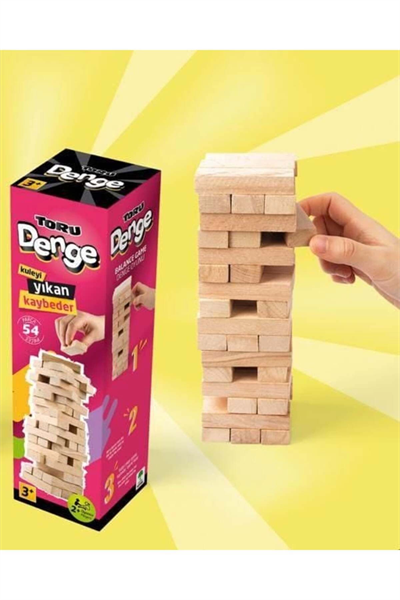 Büyük Boy Doğal Ahşap Denge Oyunu Kule Oyunu 54 Parça Ahşap Yapı Blokları Cenga