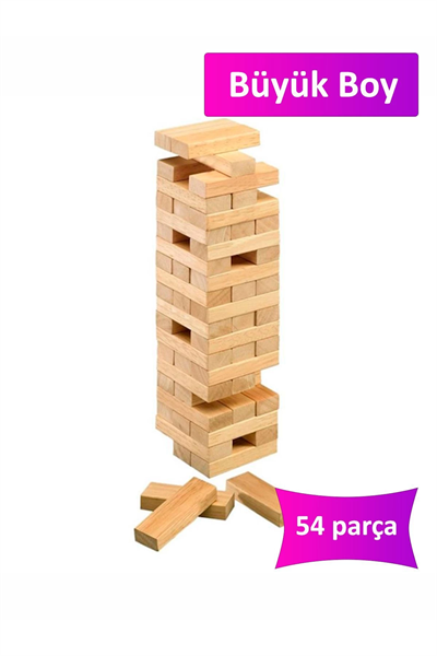 Büyük Boy Doğal Ahşap Denge Oyunu Kule Oyunu 54 Parça Ahşap Yapı Blokları Cenga