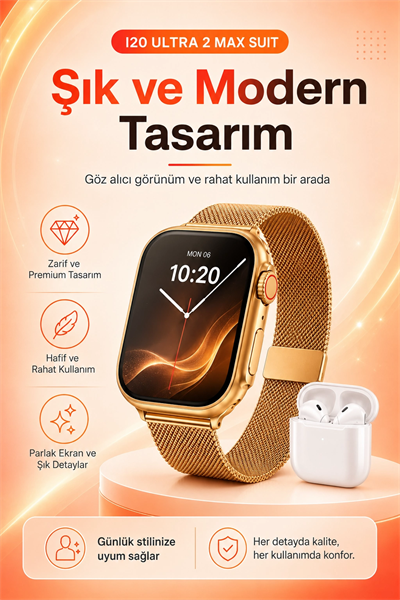 Büyük Ekranlı Akıllı Saat Kablosuz Kulaklık Ve Çoklu Aksesuar İçeren Set