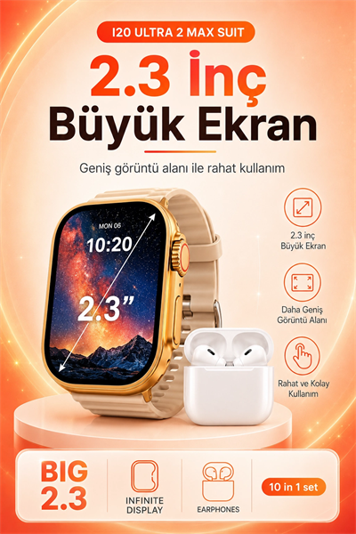 Büyük Ekranlı Akıllı Saat Kablosuz Kulaklık Ve Çoklu Aksesuar İçeren Set