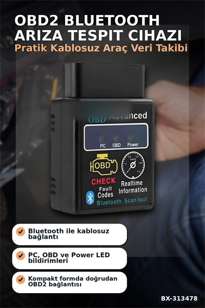 Bx40 OBD2 Bluetooth Araç Arıza Tespit Cihazı, Check Engine Sıfırlama, Scanner 1 Adet BX-313478