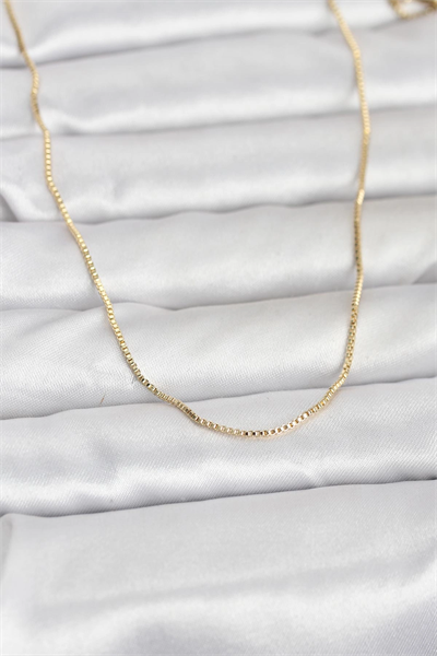CM 14K Gold Renk İnce Kare Zincirli Model 60 cm Kadın Kolye