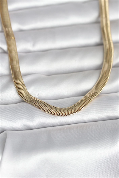 CM 14K Gold Renk Kalın Yassı Yılan Zincir Model 45 cm Kadın Kolye