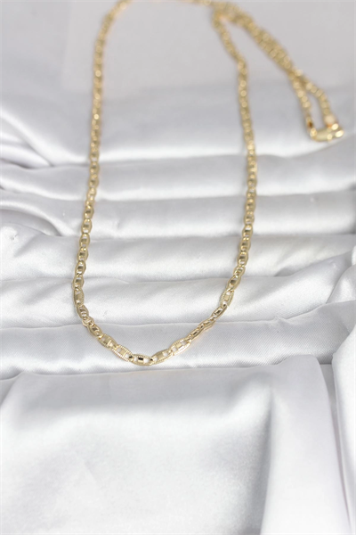 CM 14K Gold Renk Lazer Kesim Zincirli Model 60 cm Kadın Kolye