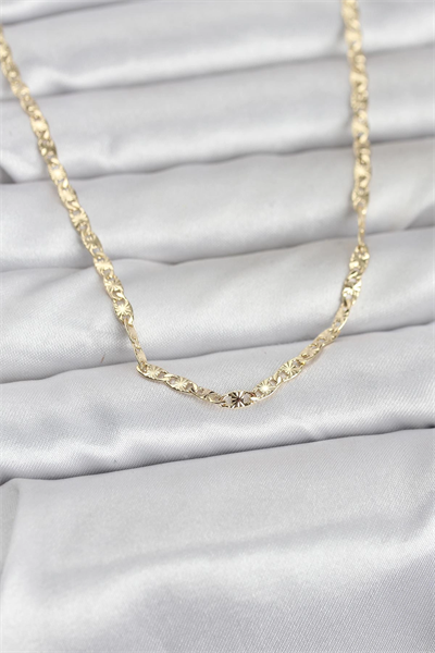 CM 14K Gold Renk Lazer Zincirli Model 60 cm Kadın Kolye