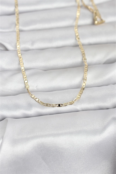CM 14K Gold Renk Lazerli Yassı Model Zincirli 60 cm Kadın Kolye